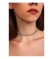 Kadın Tek Sıra Su Yolu Taşlı Vücut Choker Model Gümüş Zirkon Tasma Pırlanta Gerdanlık Kolye Abiye