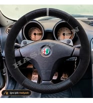 Alfa Romeo 147 Dikme Direksiyon Kılıfı Alcantara Süet Mat Karbon Gri Yüzük ve Dikiş Distinctive-Selespeed 2004-2010