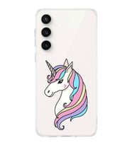 PrintiFy Samsung S24 FE ile Uyumlu Kamera Korumalı Unicorn Tasarımlı Şeffaf Silikon Kılıf
