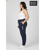 Kadın Büyük Beden BROOKLYN Baskılı Paça Lastikli  Jogger İnce Eşofman Altı  SPR26BEAK951-2 (İndigo)