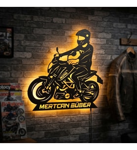 Kişiye veya Fotoğrafa Özel Led Işıklı Ahşap Hediyelik Motosiklet Tabloları, Dekor
