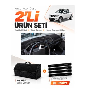 e-biz NİSSAN NAVARA (2005-2015) Uyumlu Torpido Örtüsü + Tay Tüyü Bagaj Çantası Seti - Siyah - NI009