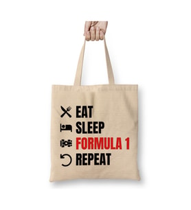 Eat Sleep Formula 1 Repeat Red Beyaz Bez Çanta Uzun Saplı Alışveriş Çantası Plaj Çantası