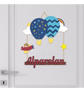 İsme Özel Bebek Odası Ahşap Kapı Süsü HAVA BALONU