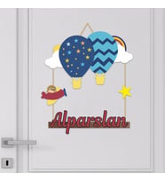 İsme Özel Bebek Odası Ahşap Kapı Süsü HAVA BALONU