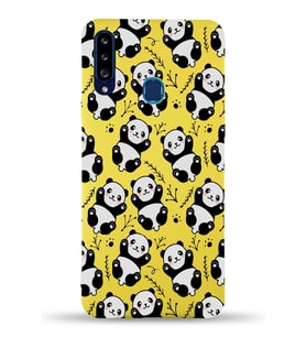 Samsung Galaxy A20s Uyumlu Lansman Kılıf Panda Tasarımlı İçi Kadife Kapak-Sarı (Şeffaf)
