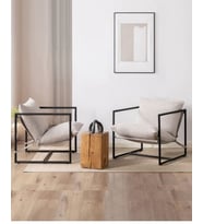 SLLER 2'li Şık Dekoratif Berjer-Metal İskelet ,Suni Deri Kaplama , Modern Tasarım (Krem)