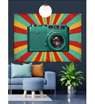 Fotoğraf Makinesi Renkli Pop Art Dekoratif Kanvas - Mdf Ahşap Tablo