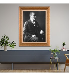 Altın Varaklı Çerçeveli Paspartulu Atatürk Tablo z4545 (Gold)