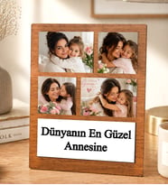 Anneler Gününe Özel 4 Fotoğraflı Kendi Mesajını Oluştur Ahşap Kolaj Çerçeve (Kahverengi)