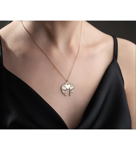 Kişiye Özel 925 Ayar Gümüş Tasarım Melek Kanatlı Kalp Kolye (Gold)