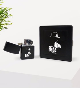 BK Gift Kişiye Özel Baba Godfather Tasarımlı Siyah Metal Sigara Tabakası ve Benzinli Çakmak Seti-16