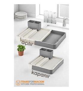 Modacar Açılır-Kapanır Bulaşıklık - Bulaşık Durulama Sepeti Tabaklık Bulaşık Kurutmalık GRİ