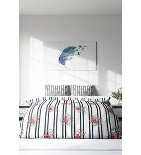 Çift Kişilik ( Lastikli Çarşaflı ) %100 Pamuk Saten Nevresim Takımı Ribbon Flowers