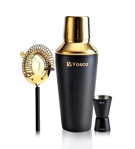 Vosco 3 Parça Paslanmaz Çelik Kokteyl Shaker Seti (Gold)