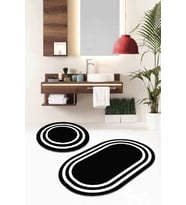 Siyah Çerçeve Desen Oval Banyo Klozet Paspas Seti BS075
