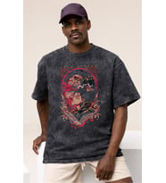 Tasarım Eren Yeager Attack On Titan Anime Baskılı Unisex Oversize Vintage Yıkamalı Tişört