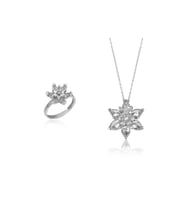 Lotus Çiçeği Kolye Ve Yüzük Seti & Işıklı Set Kutusu 925 Ayar Gümüş Set