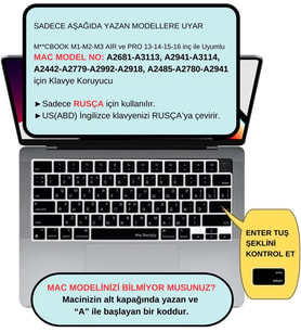 MacBook Rusça Klavye Koruyucu US Amerikan Enter M1-M5 A2681 A3113 A3240 A3449 A2941 A3241 A2442 A2779 A2992 A2485 A2991 Russian Keyboard Cover Touch ID Siyah