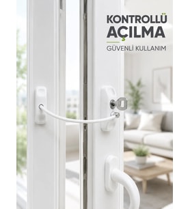 Beyaz Kablolu Pencere Kilidi Anahtarlı Güvenlik Sistemi Çocuk Koruma Aparatı