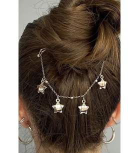 Caş Dekorasyon Gümüş Renk Yıldız Figürlü Sallantılı Tel Toka