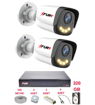 FURY 2 Kameralı 4 Warm Led Gece Renkli Görüş-Cepten İzle-Su Geçirmez Güvenlik Kamerası Seti 320GB
