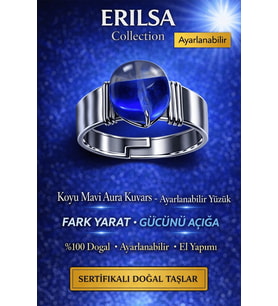 Sertifikalı Koyu Mavi Aura Kuvars Yüzük Doğal Taş Ayarlanabilir El Yapımı Şık Enerji Taşı (Çok Renkli)