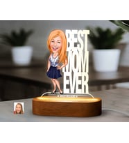 BK Gift Kişiye Özel Anne Karikatürlü Dekoratif 3D Biblo LED Işıklı Gece Lambası-2, Anneye Hediye, Anneler Günü Hediyeleri