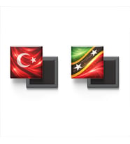 Buzdolap Magnetleri - Saint Kitts ve Nevis Bayrağı ve Türk Bayrağı - 2'li Set Magneti