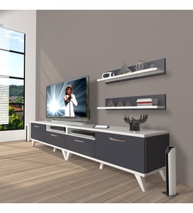 Decoraktiv Eko 200R Mdf Retro Tv Ünitesi Tv Sehpası (Beyaz - Antrasit)