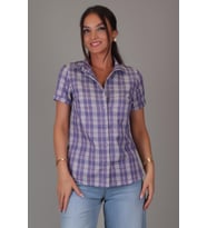 SWEETNESS Kadın Mor Kareli Kısa Kollu Pamuklu Gömlek DK-1180