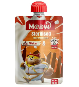 Moow Kısırlaştırılmış Kedi İçin Tavuklu Keçi Sütlü Kedi Et Ezmesi 90 gr