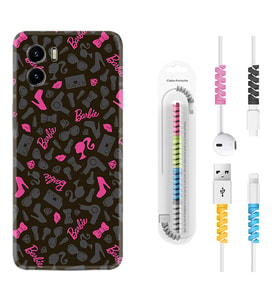 Vivo Y15S Y32 Y33S Y51 Y53S Kılıf Kablo Koruma Spiral Silikon Barbie and Shoes 1413
