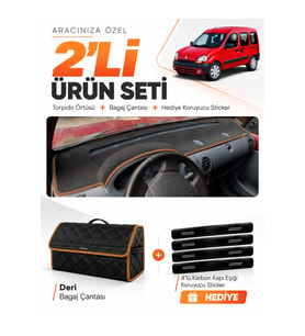 e-biz RENAULT KANGOO 1 (1997-2003) Uyumlu Torpido Örtüsü + Deri Çanta - Siyah-Kahverengi - RE025