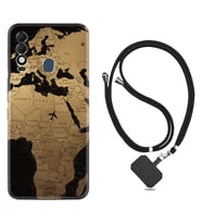 Tecno Spark 8T Kılıf Silikon Boyun Askılı İpli Desenli Silikon Map Planet 1656