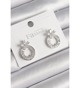 Pirinç Gümüş Renk Zirkon Taşlı Halka Model Çiçek Figür Kadın Küpe TJ-BKP9761