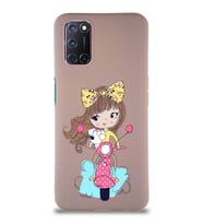 Oppo A92 Soft Premier Kapak Vespagirl Tasarımlı Silikon Kılıf - Pudra (Şeffaf)