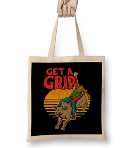 Get A Grip Funny Bull Riding Pun Bez Çanta Uzun Saplı
