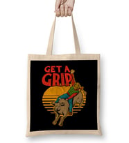 Get A Grip Funny Bull Riding Pun Bez Çanta Uzun Saplı
