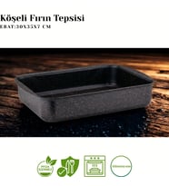 ARZU ÇELİK 30x35 Cm Granit Köşeli Tepsi - Siyah