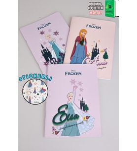x Dekomus Lisanslı Elsa Frozen Tekli Çizgili Stickerlı Defter 40 Yaprak “Dekomus Cep Defteri Hediyeli”
