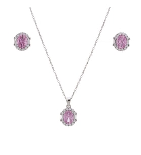 5-8 mm Pembe Oval Zirkon Taşlı 925 Ayar Gümüş Kadın 2'li Set