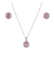 5-8 mm Pembe Oval Zirkon Taşlı 925 Ayar Gümüş Kadın 2'li Set