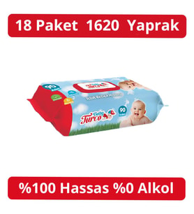 Baby Turco Islak Havlu 90'lı Kapaklı 18 Adet 1620 Yaprak