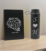 BK Gift Sevgiliye Özel İsimli Siyah Defter ve Cam Matara Hediye Seti-7, Sevgiliye Hediye, Sevgililer Günü, Yeni İş Hediyesi