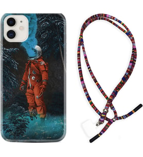 Apple iPhone 11 12 13 Mini Kılıf Boyun Asklı Rasta Silikon Astronot Smoke 1769