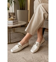 Kadın Loafer Makosen Metal Tokalı Rugan Günlük Ayakkabı