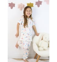 Kız Çocuk Pamuklu Penye Kumaş Baskılı Pijama Takımı (Beyaz)