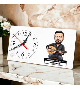 Ud Ustası Müzisyen Erkek Karikatürlü Masa Saati