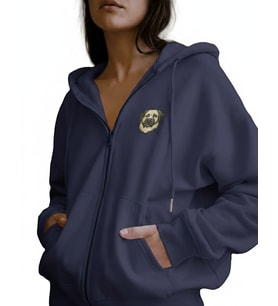 Kadın Kangal Köpek Baskılı Tam Boy Fermuarlı Oversize Hoodie (Lacivert)